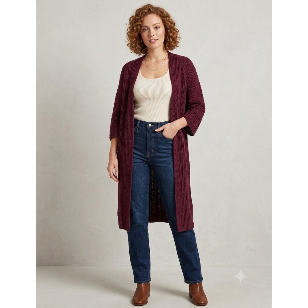 Allthreads Mainstreet Cardigan Women XL Burgundy Tan Excellent